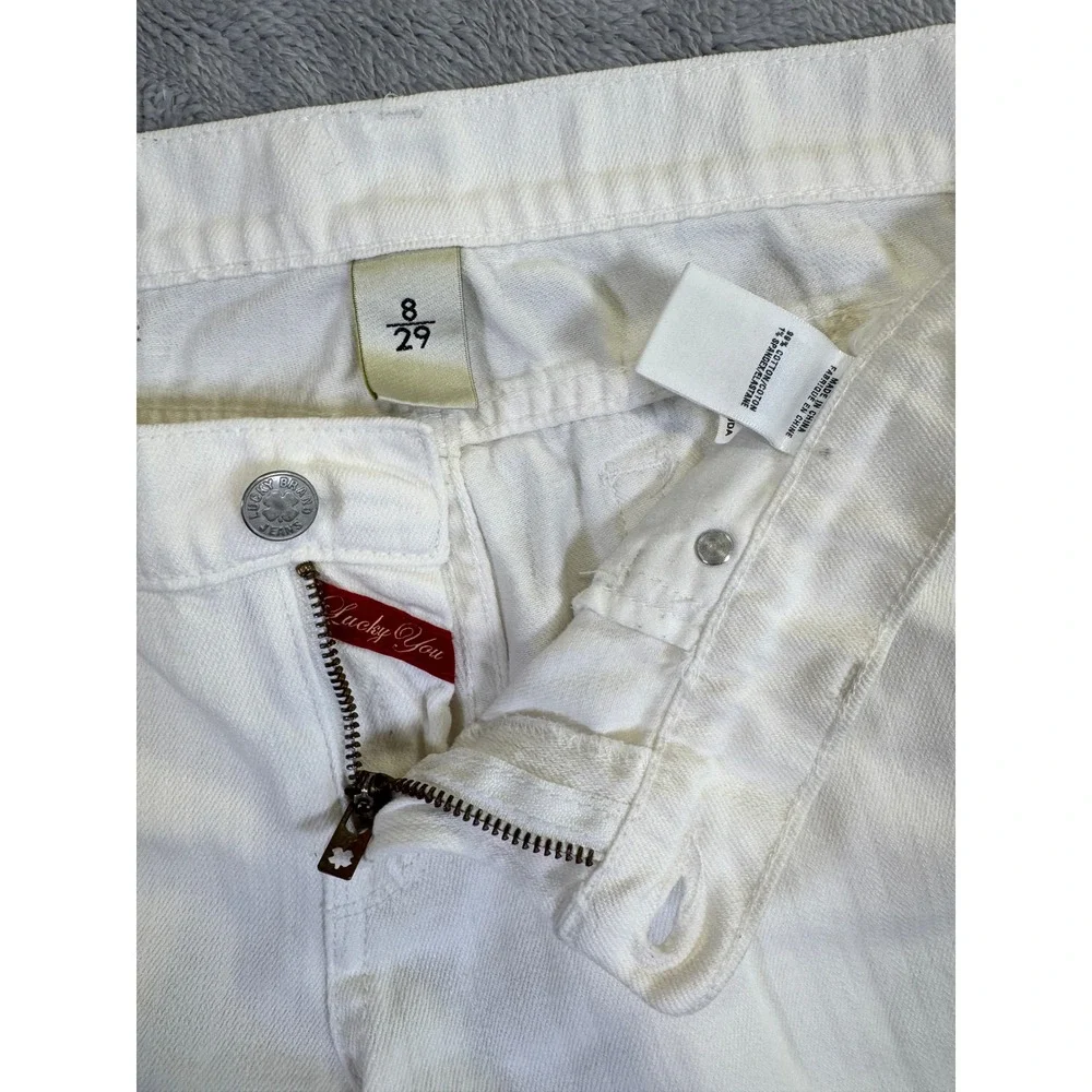 Lucky Brand Shorts Women 8/29 White Zoe Bermuda Long Raw Hem Summer Cotton Blend
